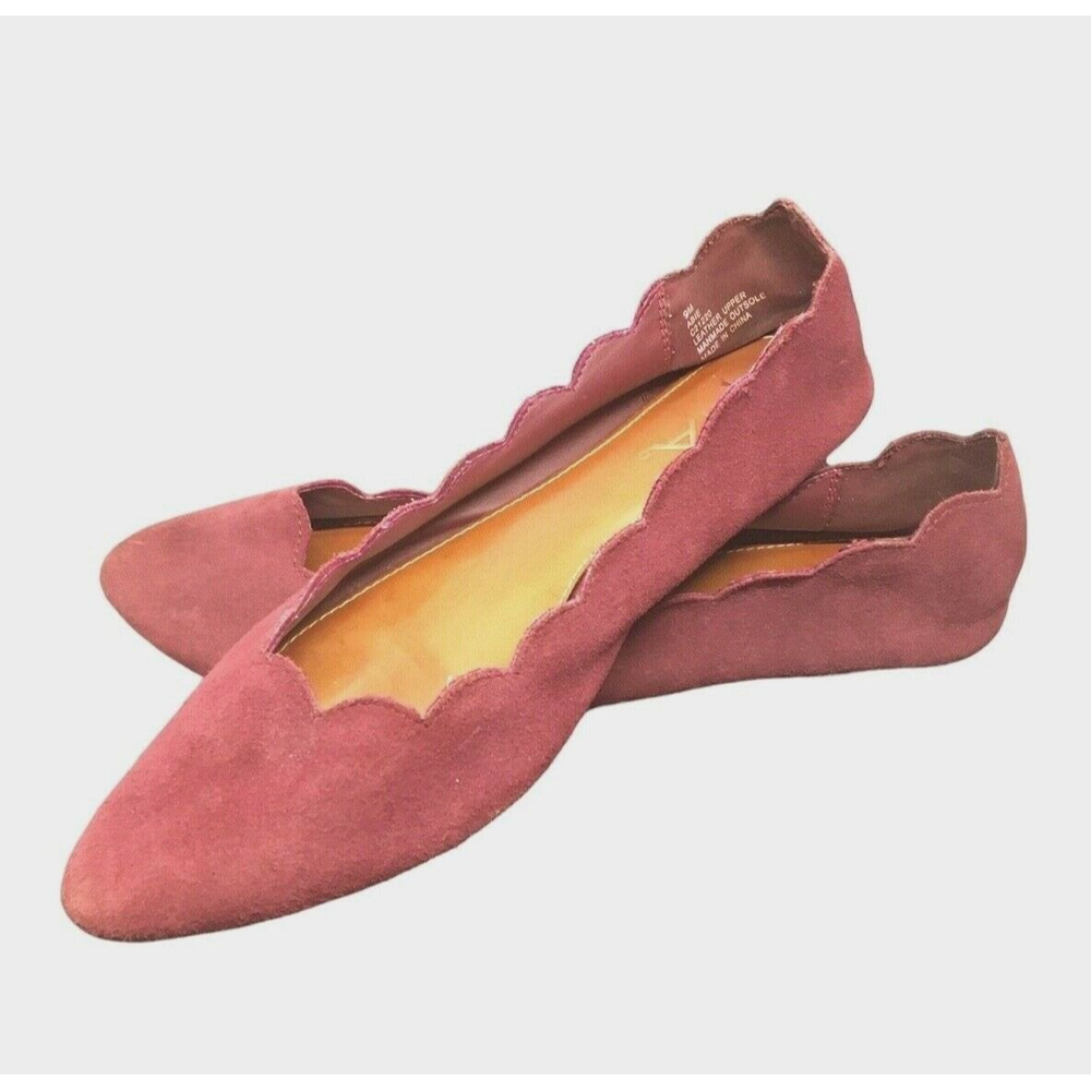 MIA Womens Abie Burgundy Red Maroon Slip On Scalloped Flat Leather Suede